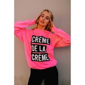 CREME DE LA CREME Hot Pink Women's Graphic Sweatshirt Cream Block Letter Slogan